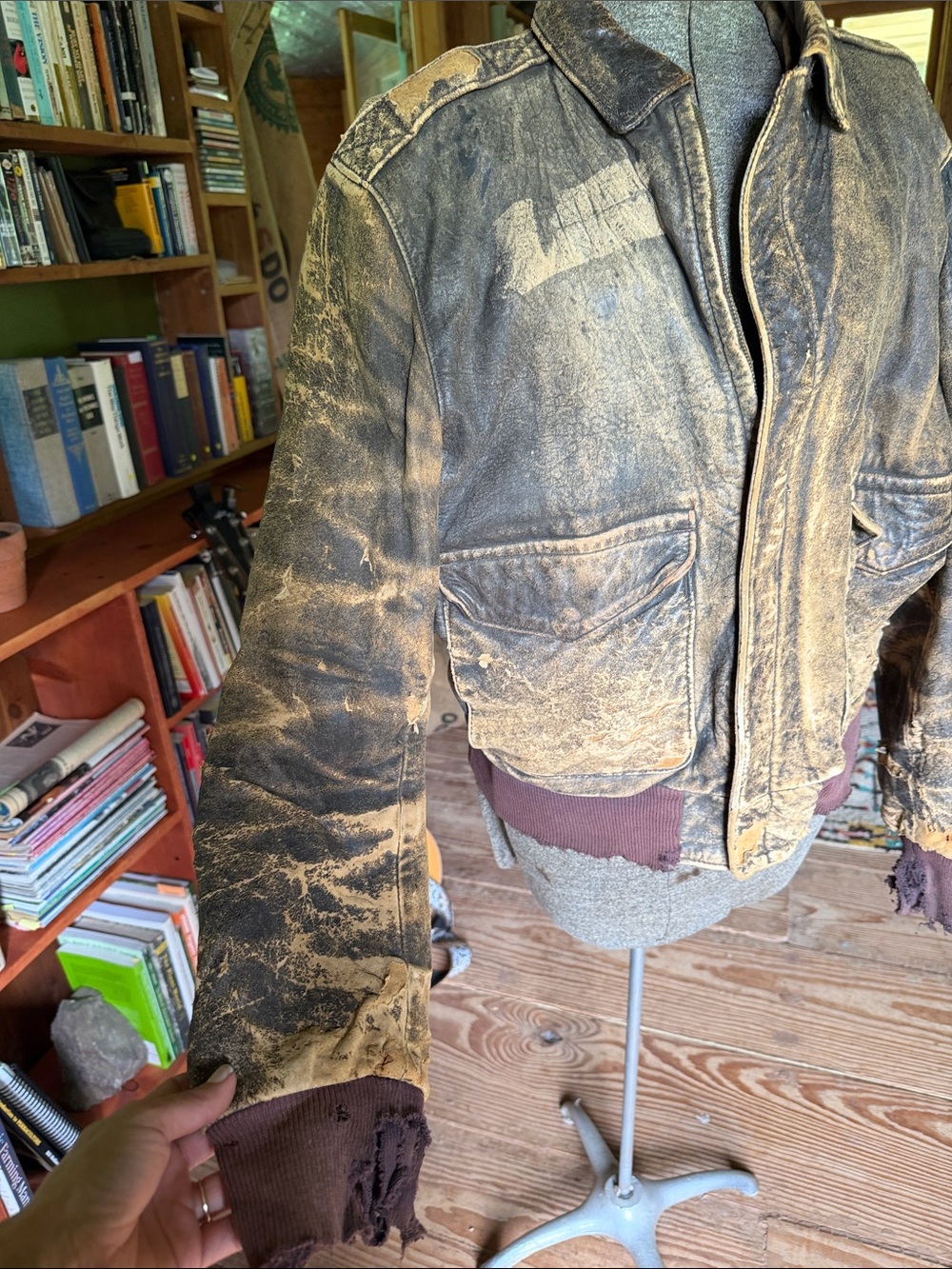 Distressed Brown Bomber Jacket - Vintage Style - Picture 3 of 9